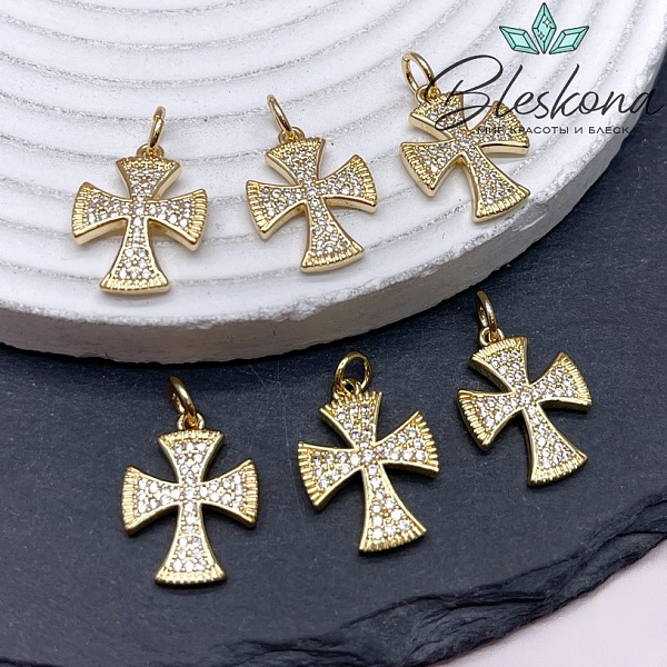 20*14,5 мм Цвет золото, Подвеска Крест с цирконами 