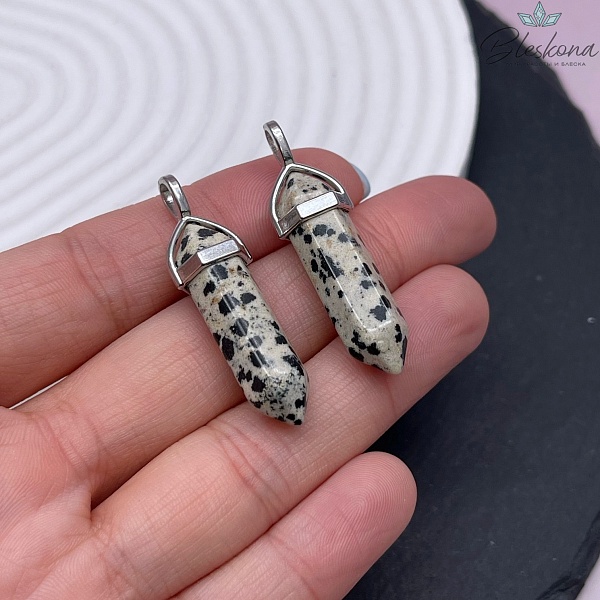 42*9 мм Цвет серебро, Подвеска маятник Яшма далматиновая