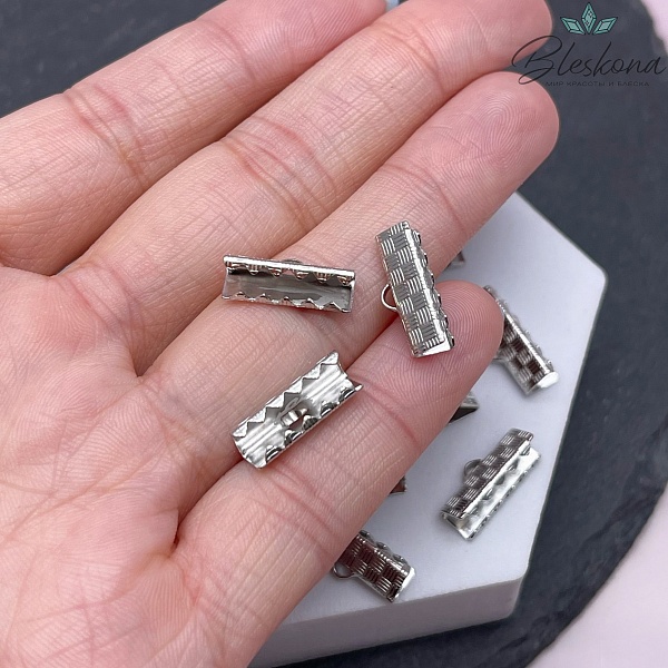 15*7 мм Цвет серебро, Зажим-Концевик для шнура 