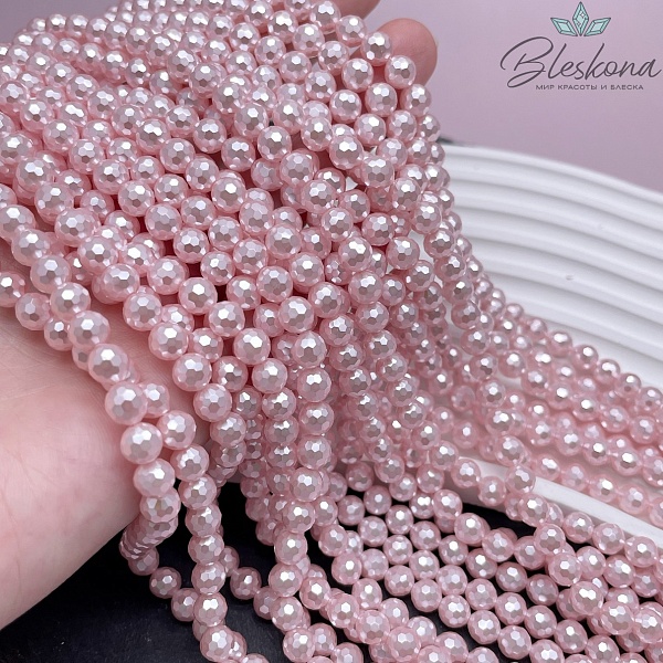 Жемчуг Майорка  огранка, цвет розовый 6 мм