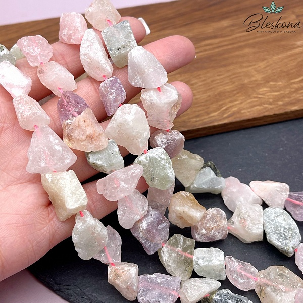 Микс куски розовый кварц, аметист, цитрин, пренит (13-19)*(8-17) мм