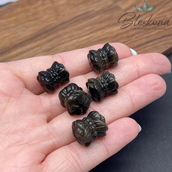 Резная бусина Бант Обсидиан золотистый 13*15 мм