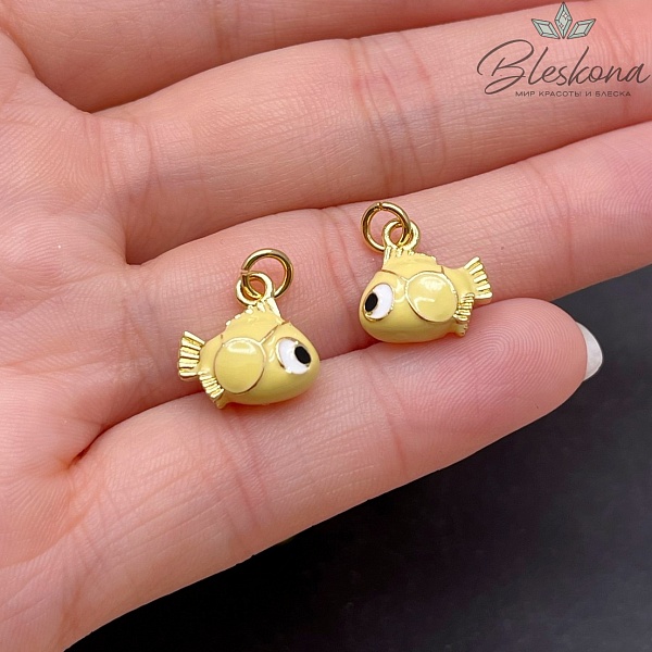 12*6 мм Цвет золото, Подвеска рыбка желтая эмаль