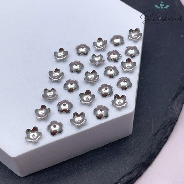 6 мм Цвет серебро, Шапочка цветочек гладкий