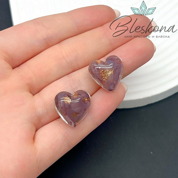 17*16,5 мм Бусина сердце лиловое с золотом
