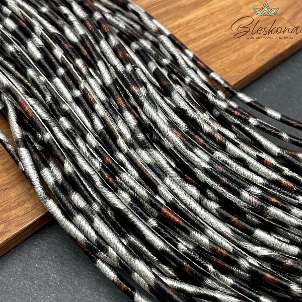 Шнур из экокожи леопардовый принт серый 3 мм