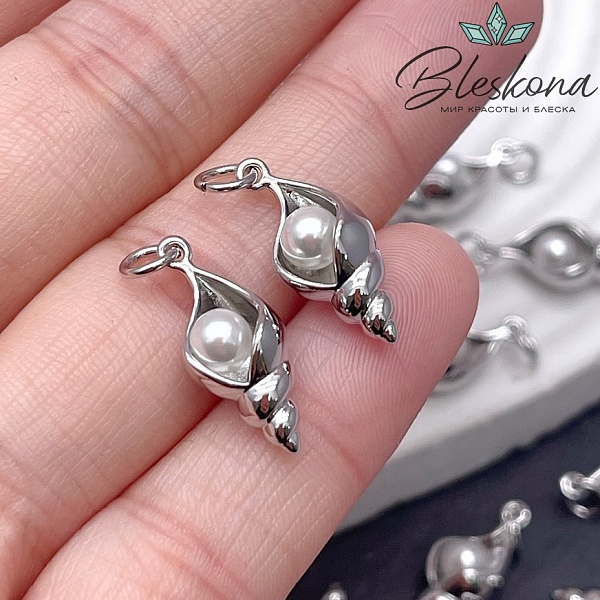 19*8,5 мм Цвет серебро, Подвеска Ракушка с жемчугом Майорка 