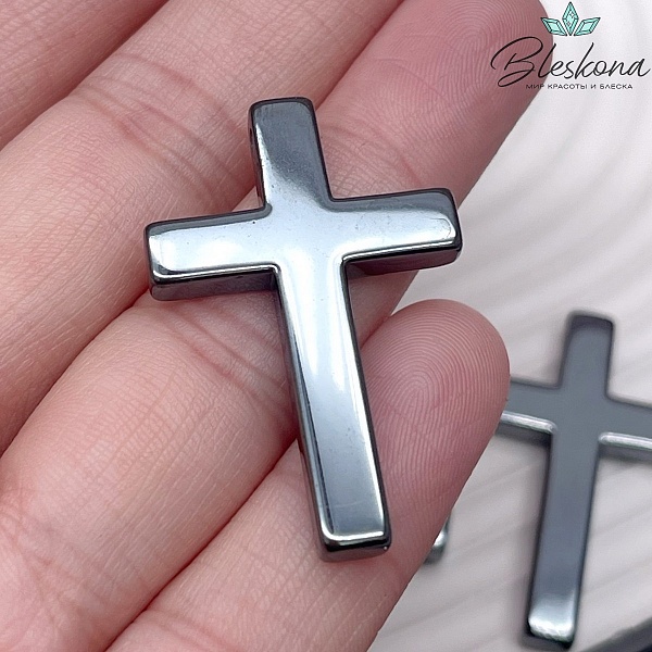 Подвеска крест гладкий Гематин 36*24 мм