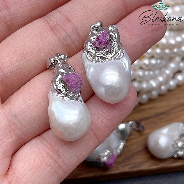 27*19 мм Цвет серебро, Подвеска Жемчуг Корунд