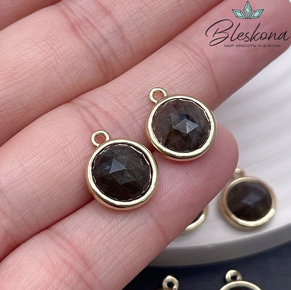 11,5мм, цвет золото ,Подвеска круг мини Лабрадор огранка