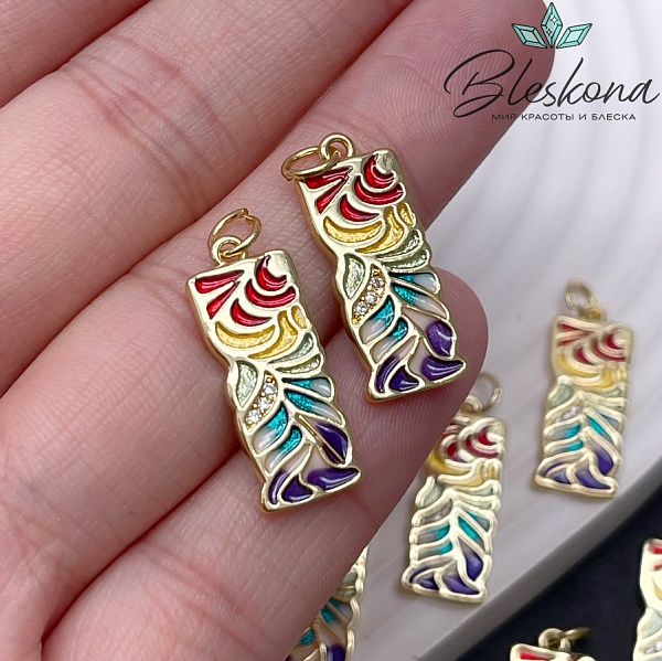 22,5*9 мм Цвет золото, Подвеска прямоугольник цветная эмаль с цирконами