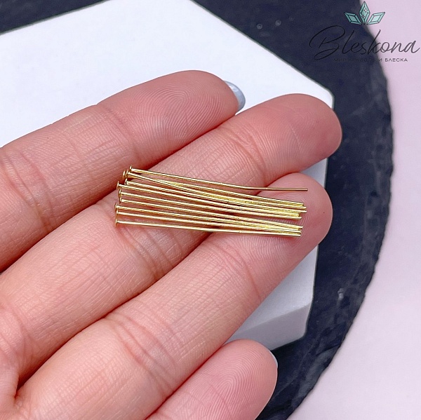 3 см*0,6 мм Цвет золото, Пины шляпка жесткие уп. 10 шт. 