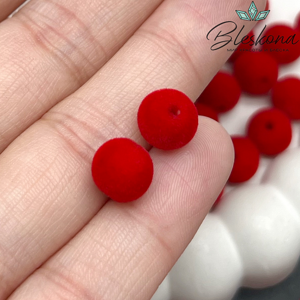 8мм Бархатная бусина, Цвет красный №2