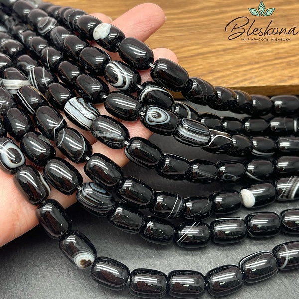 Агат черный с прожилками бочата 14*10 мм №2