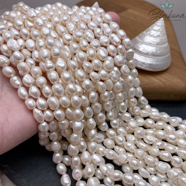 Жемчуг барочный рис белый 7 мм 