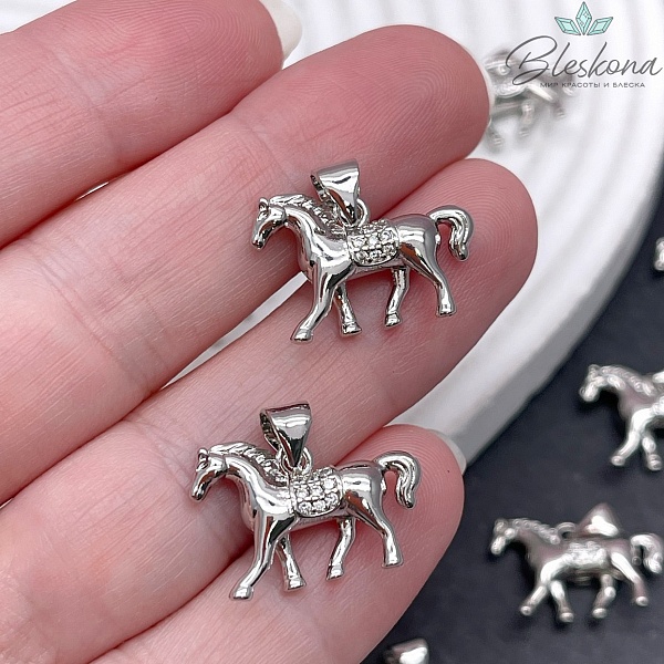 13,5*20 мм Цвет серебро, Подвеска  Лошадь с цирконами