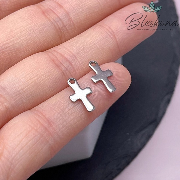 12*7 мм Цвет серебро, Подвеска Крест мини