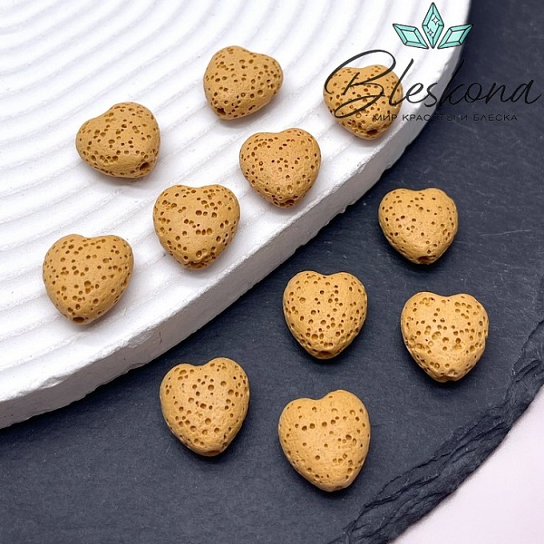 Бусина сердце Лава Вулканическая горчичное 14*13 мм
