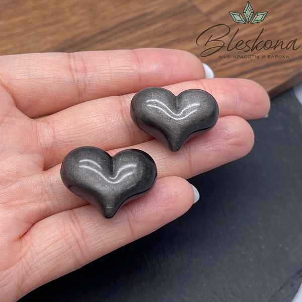 Бусина Сердце Обсидиан серебристый 18,5*26 мм