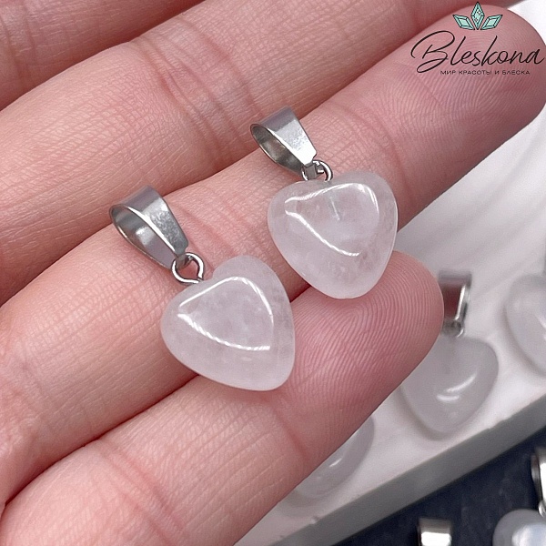 12 мм Цвет серебро, Подвеска Сердце Розовый кварц