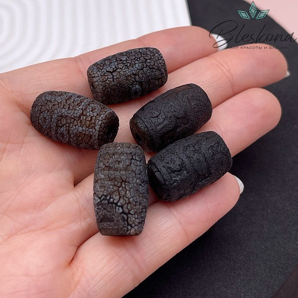 Бусина Дзи 9 глаз черный бочонок в термической обработке 22*13 мм 