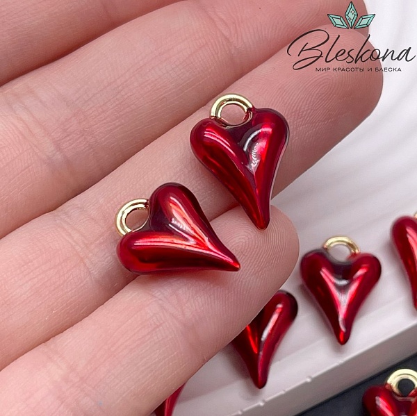 18*12,5 мм Цвет золото, Подвеска Сердце красная эмаль 