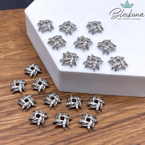 8,8 мм Цвет серебро, Шапочка цирконы