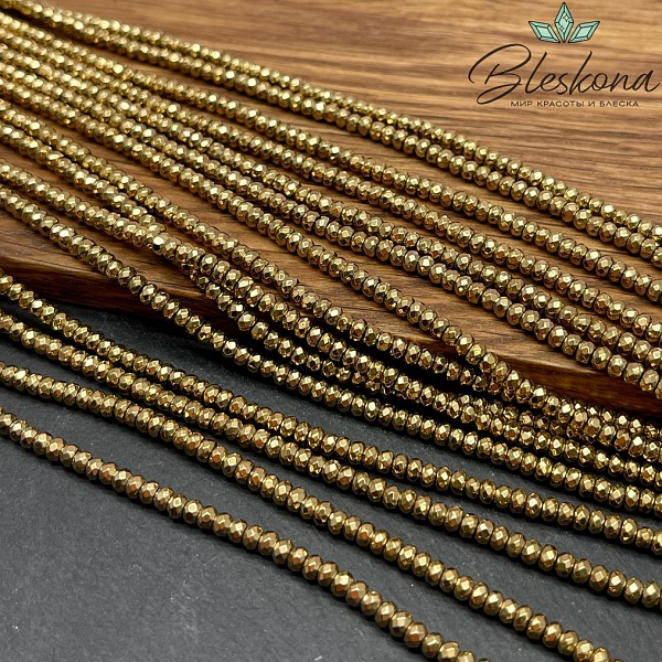 3*2 мм Гематин имитация, темное золото, рондель огранка 