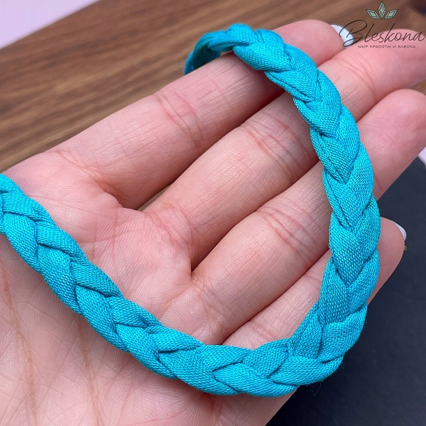 Шнурок косичка под кулон цвет бирюзовый №1, серебро 40 см
