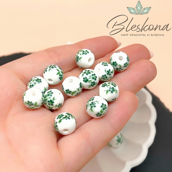 10 мм Керамика Бусина роспись гжель №26 (штучно)