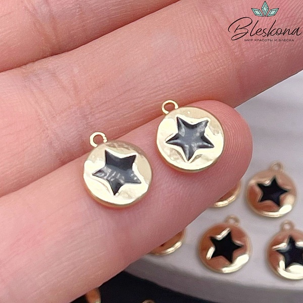 8мм Цвет золото, Подвеска звезда черная эмаль 