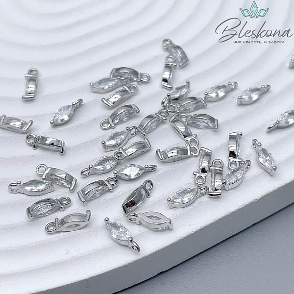 9*3 мм Цвет серебро, Подвеска капля циркон 