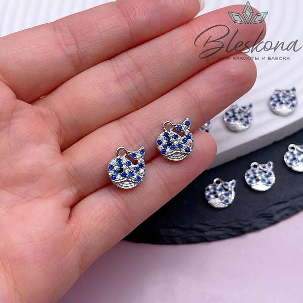 12*12,5 мм Цвет серебро, Подвеска Кит с цирконами