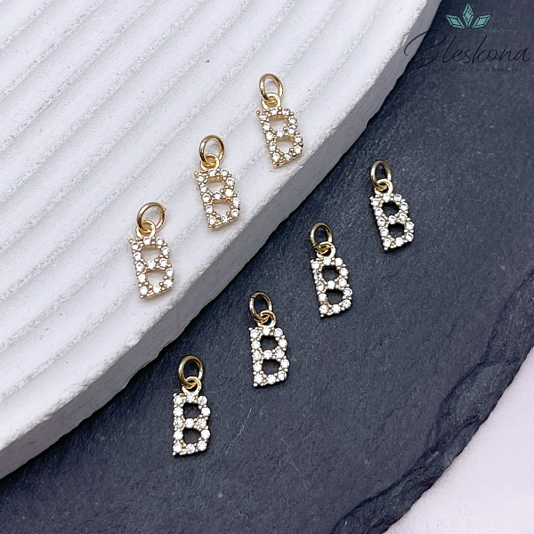 8,6 мм Цвет золото, Буква В цирконы 