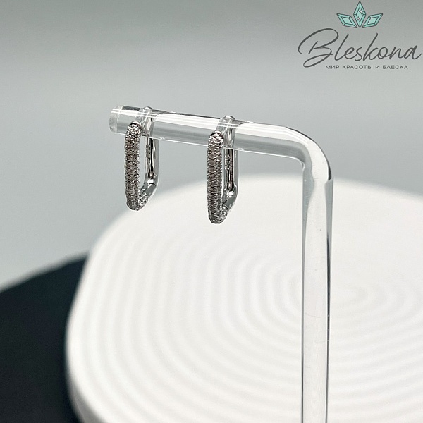 13*17,5 мм, Цвет серебро, Швензы Конго Прямоугольник с цирконами Люкс