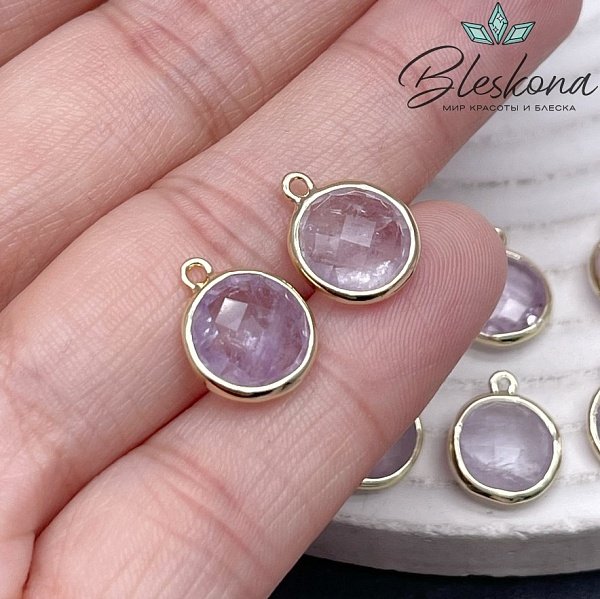 10,5мм, цвет золото ,Подвеска круг мини Лавандовый Аметист огранка