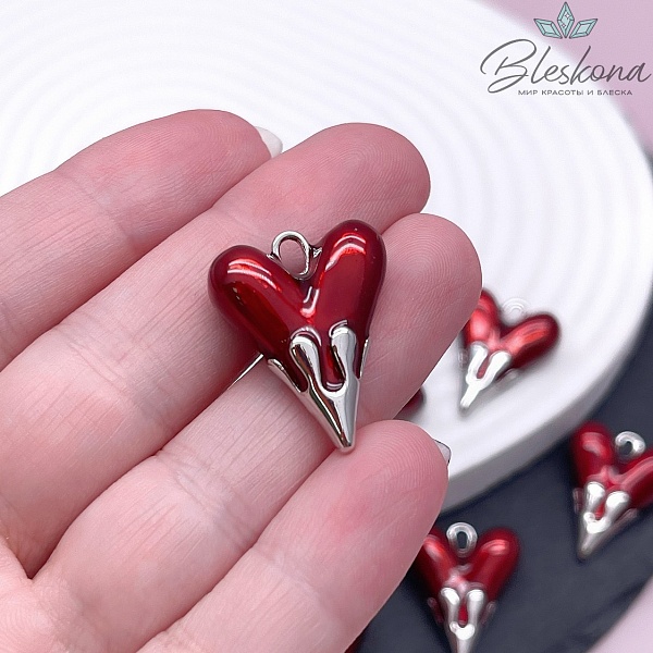 19,5*24,5 мм Цвет серебро, Подвеска Сердце красная эмаль 
