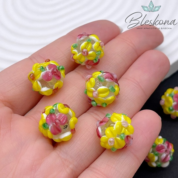 12 мм  Бусина шар цветок желтый