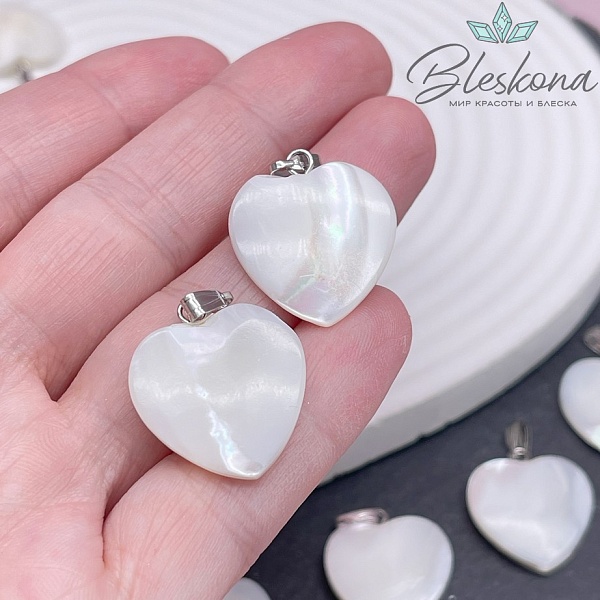 20*20мм,цвет Серебро, Подвеска перламутр сердце белое