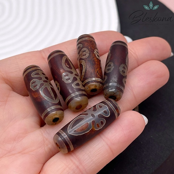 Бусина Дзи Кинжал Пурба (Пхурба) коричневый  бочонок 30*11 мм