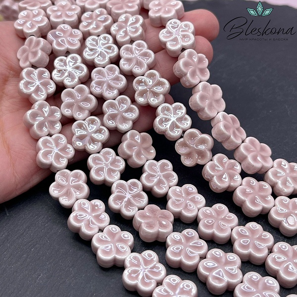 15 мм Бусина Цветок, Керамика цвет пудровый