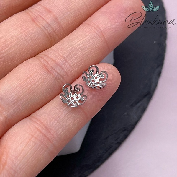 8 мм Цвет серебро, Шапочка узор