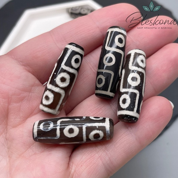 Бусина Дзи 9 глаз черно-белый бочонок №1 30*11 мм