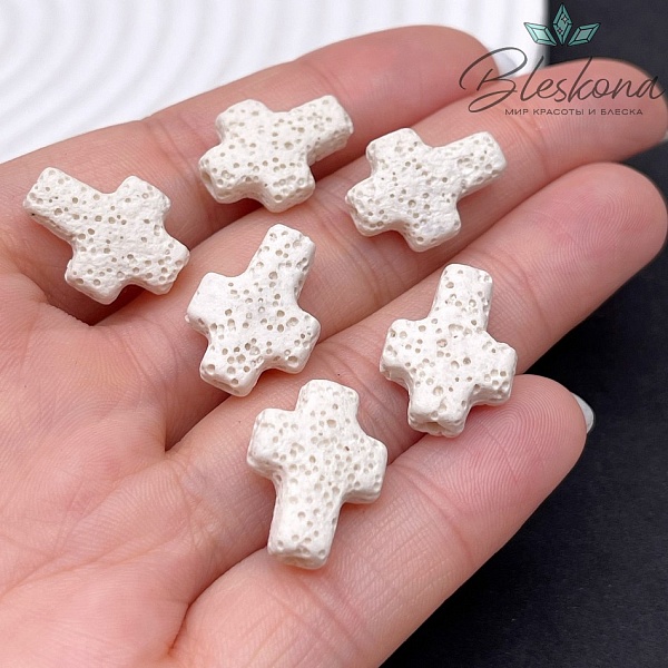 Лава Вулканическая Бусина крест бежевый 17*13 мм