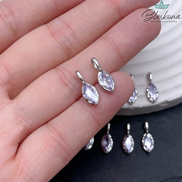 15*5,5 мм Цвет серебро, Подвеска капля с фиолетовым цирконом