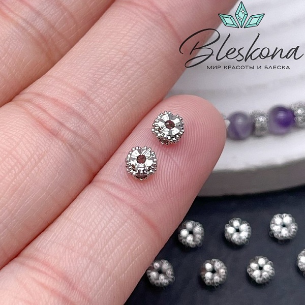 4*2,5 мм Цвет серебро, Бусина-разделитель цирконы