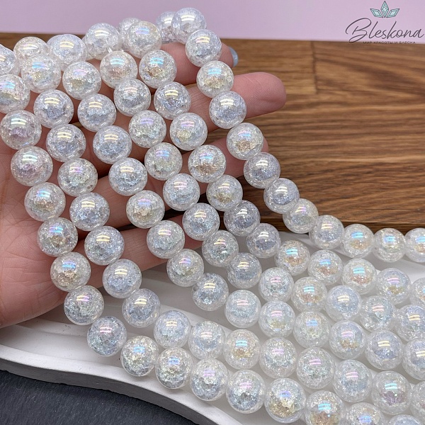 Кварц снежный белый с переливом имитиация ⌀12мм