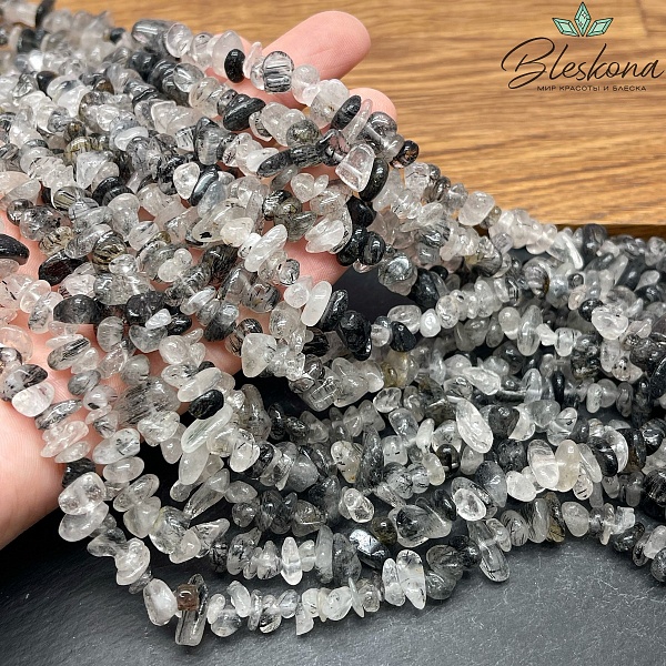 Крошка Кварц Рутиловый Турмалиновый ширина бусин ~ 6-11 мм