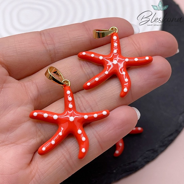 31,5*32 мм Цвет золото, Подвеска Морская звезда красная эмаль