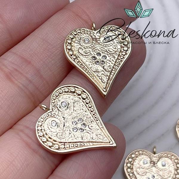 22*19 мм Цвет золото, Подвеска Сердце цветочек цирконы